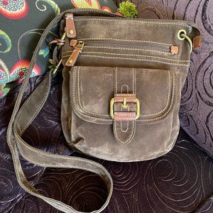 Vintage look Fossil brown canvas with leather crossbody purse handbag